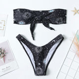 High Cut Sun and Moon Bandeau Brazilian Two Piece Bikini Swimsuit