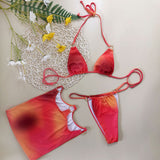 Iridescent Loop Trim Slide Triangle Brazilian Three Piece Bikini Swimsuit