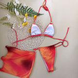 Iridescent Loop Trim Slide Triangle Brazilian Three Piece Bikini Swimsuit