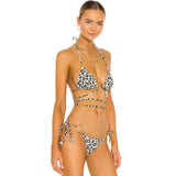 Leopard Metal Ring Strappy Slide Triangle Brazilian Two Piece Bikini Swimsuit