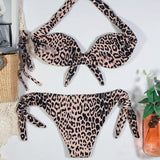 Leopard Print Bow Tie Bandeau Brazilian Two Piece Bikini Swimsuit