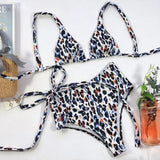 Leopard Print High Waist Slide Triangle Brazilian Two Piece Bikini Swimsuit