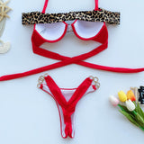 Leopard Thong O Ring Underwire Off Shoulder Brazilian Two Piece Bikini Swimsuit