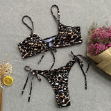 Leopard Tie String Cheeky Brazilian Two Piece Bikini Swimsuit