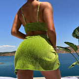 Luxury Notch Ring Velvet Shirred Brazilian Three Piece Bikini Swimsuit