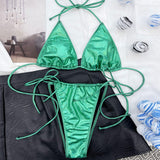 Metallic Abstract Print String Slide Triangle Brazilian Two Piece Bikini Swimsuit