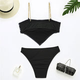 Metallic Chain Paisley Pattern Bandana Hem Brazilian Two Piece Bikini Swimsuit