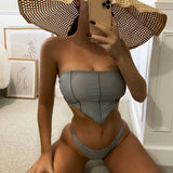 Minimalist Contrast Trim Bandeau Brazilian Two Piece Bikini Swimsuit
