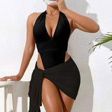 Minimalist High Cut Deep V Halter Open Back Brazilian One Piece Swimsuit