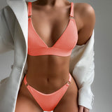 Minimalist Ribbed High Cut O Ring Triangle Brazilian Two Piece Bikini Swimsuit