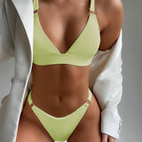 Minimalist Ribbed High Cut O Ring Triangle Brazilian Two Piece Bikini Swimsuit