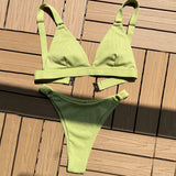 Minimalist Ribbed High Cut O Ring Triangle Brazilian Two Piece Bikini Swimsuit