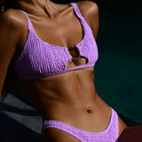 Notch Front Cutout Shirred Bralette Brazilian Two Piece Bikini Swimsuit