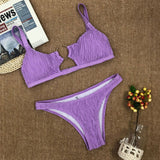 Notch Front Cutout Shirred Bralette Brazilian Two Piece Bikini Swimsuit