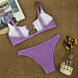 Notch Front Cutout Shirred Bralette Brazilian Two Piece Bikini Swimsuit