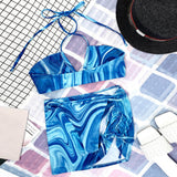 Ocean Tie Dye Cutout Halter Neck String Brazilian Three Piece Bikini Swimsuit