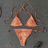 Paisley Print Metal Ring Slide Triangle Brazilian Two Piece Bikini Swimsuit