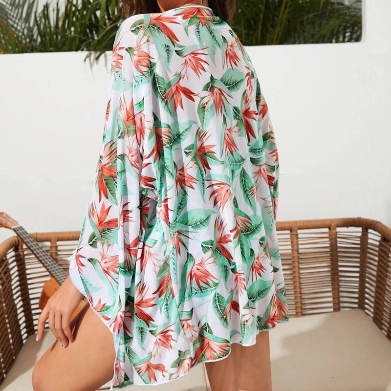 Palm Print High Waist Boy Short Brazilian Four Piece Bikini Swimsuit