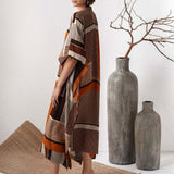 Patchwork V Neck Wide Sleeve Maxi Brazilian Beach Cover Up