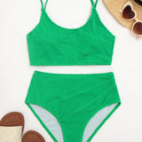 Pretty High Waist Shirred Bralette Brazilian Two Piece Bikini Swimsuit