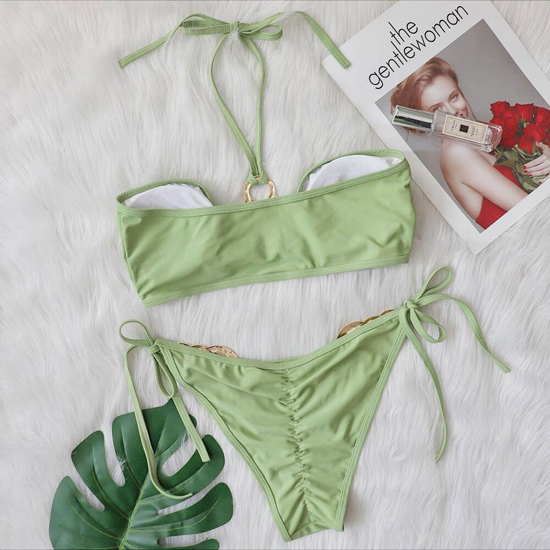 Refreshing Tie String O Ring Halter Brazilian Two Piece Bikini Swimsuit