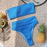 Rib Knit High Waist High Cut Bandeau Brazilian Two Piece Bikini Swimsuit