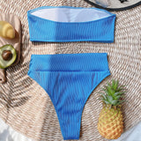 Rib Knit High Waist High Cut Bandeau Brazilian Two Piece Bikini Swimsuit