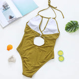 Ribbed Crisscross Cut Out Halter Open Back Brazilian One Piece Swimsuit