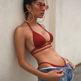 Ribbed Slide Triangle Cheeky String Brazilian Two Piece Bikini Swimsuit