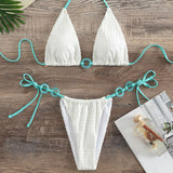 Sexy Contrast O Ring Terry Triangle Brazilian Two Piece Bikini Swimsuit