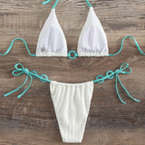 Sexy Contrast O Ring Terry Triangle Brazilian Two Piece Bikini Swimsuit