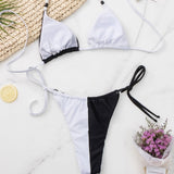 Sexy Contrast Side String Beaded Triangle Brazilian Two Piece Bikini Swimsuit