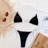Sexy Contrast Trim Tie String Slide Triangle Brazilian Two Piece Bikini Swimsuit