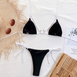 Sexy Contrast Trim Tie String Slide Triangle Brazilian Two Piece Bikini Swimsuit