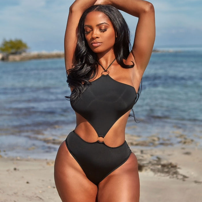 Sexy Cut Out O Ring Halter Monokini Brazilian One Piece Swimsuit