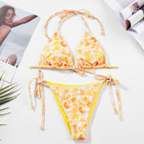 Sexy Floral Print Tie String Slide Triangle Brazilian Two Piece Bikini Swimsuit