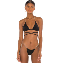 Sexy Fringe Chain String Slide Triangle Brazilian Two Piece Bikini Swimsuit