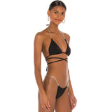 Sexy Fringe Chain String Slide Triangle Brazilian Two Piece Bikini Swimsuit
