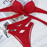 Sexy High Cut High Waist Cutout Halter Brazilian Two Piece Bikini Swimsuit