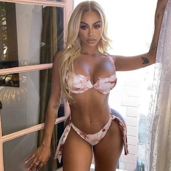 Sexy High Cut Tie Dye Underwire Brazilian Two Piece Bikini Swimsuit