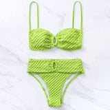 Sexy High Waist Textured Bralette Brazilian Two Piece Bikini Swimsuit