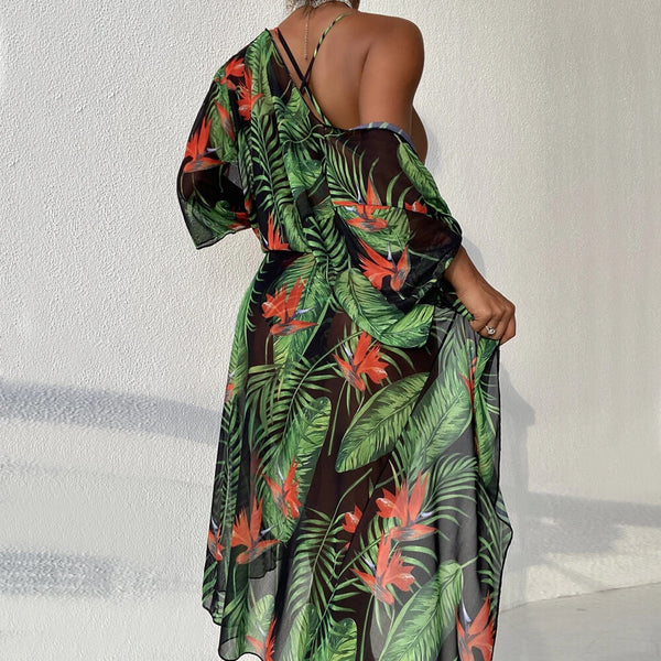 Sexy Palm Wrap Around Open Back Deep V Brazilian One Piece Swimsuit
