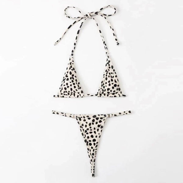 Sexy Polka Dot Slide Triangle Thong Brazilian Two Piece Bikini Swimsuit