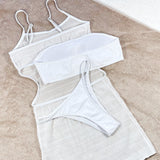 Sexy Sheer Cover Up String Bandeau Brazilian Three Piece Bikini Swimsuit