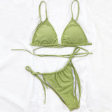 Sexy Solid Color String Slide Triangle Brazilian Two Piece Bikini Swimsuit