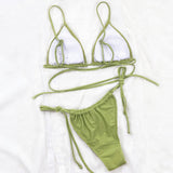 Sexy Solid Color String Slide Triangle Brazilian Two Piece Bikini Swimsuit