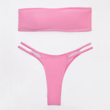 Sexy Strappy Solid Color Bandeau Brazilian Two Piece Bikini Swimsuit