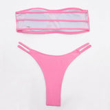Sexy Strappy Solid Color Bandeau Brazilian Two Piece Bikini Swimsuit
