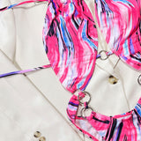 Sexy Tie Dye High Cut O Ring Cutout Low Back Brazilian One Piece Swimsuit