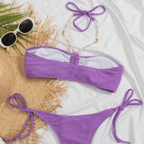 Sexy Tie String Cheeky Beaded Halter Textured Brazilian Two Piece Bikini Swimsuit